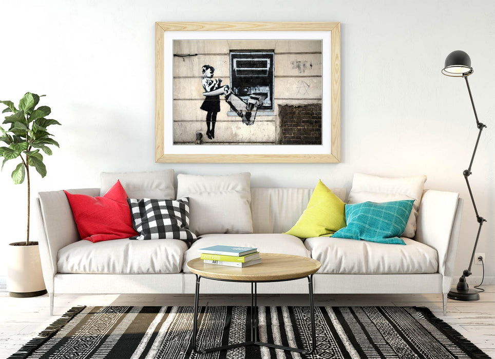 Banksy Graffiti Art - Framed Wall Art Print | ATM Girl Urban Wall Decor Poster