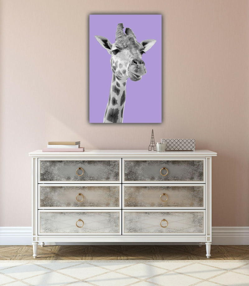 Giraffe Canvas Wall Art - Purple Black White Animal Print on Archival Grade Canvas