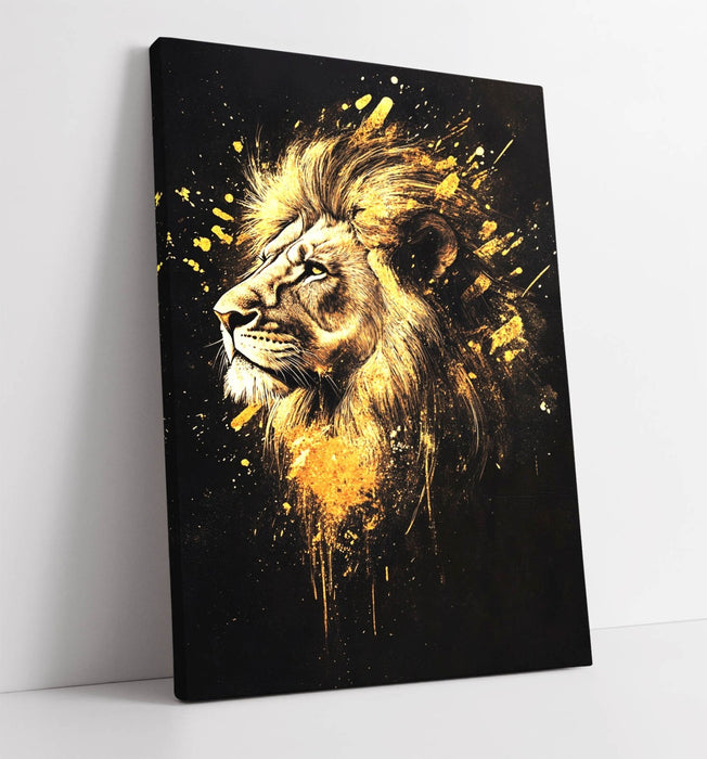 Lion Canvas Wall Art – Abstract Gold Lion Print on Premium Canvas Wall Decor