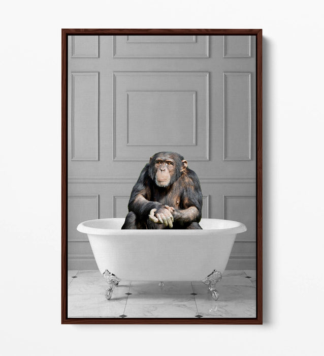 CHIMP IN BATHTUB -QUIRKY BATHROOM FLOAT EFFECT CANVAS WALL ART PIC PRINT