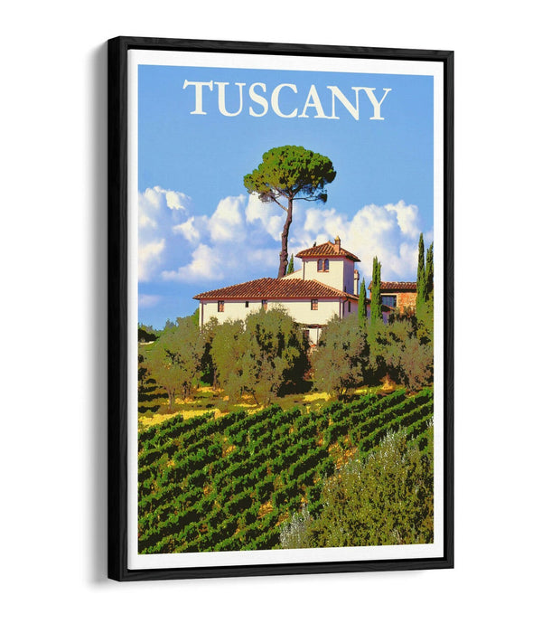 VINTAGE RETRO TUSCANY TRAVEL POSTER -FLOAT EFFECT CANVAS ART PRINT- BLUE
