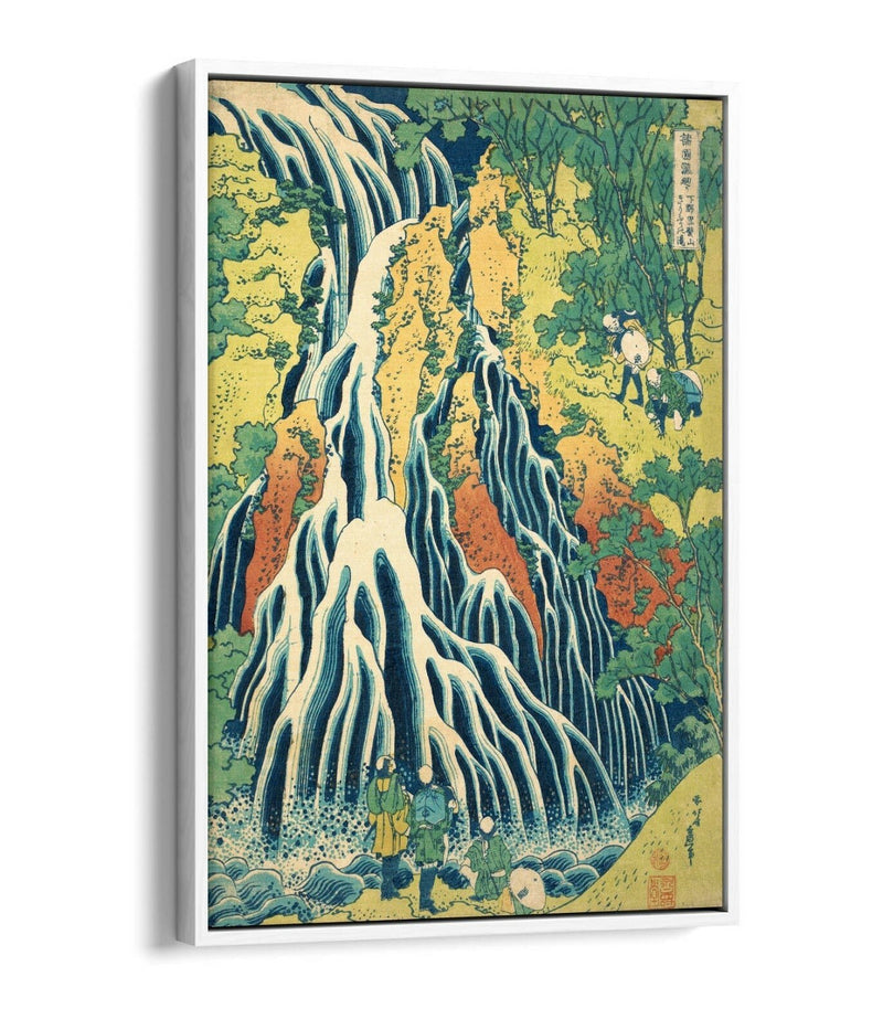 Float Effect Canvas Art - Hokusai Waterfall Print | Blue Yellow Vibrant Wall Decor