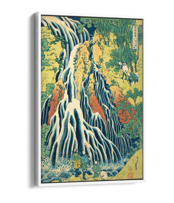 KIRIFURI WATERFALL HOKUSAI -FLOAT EFFECT CANVAS WALL ART PIC PRINT- BLUE YELLOW