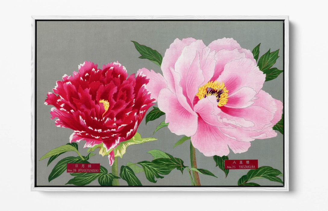 Vintage Canvas Wall Art – Pink Red Flower Art on 30mm Deep Float Frame