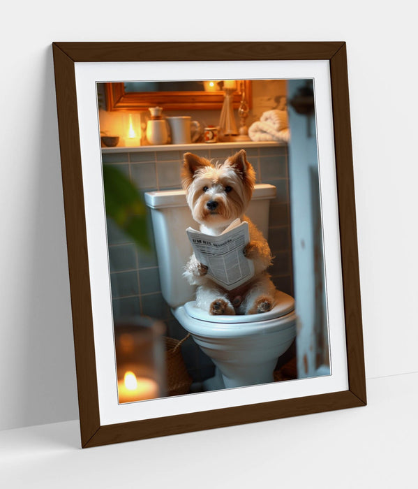 Funny Yorkshire Terrier Art - Framed Wall Art Poster Print | Toilet Dog Decor