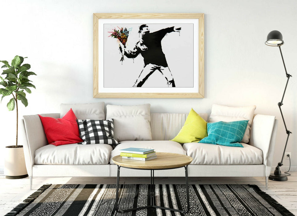 BANKSY, FLOWER BOMBER SPLASH ART -FRAMED WALL ART PICTURE PRINT