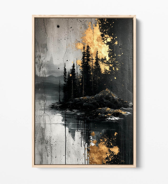 Float Effect Canvas Art – Abstract Black And Gold Forest Wall Decor Print