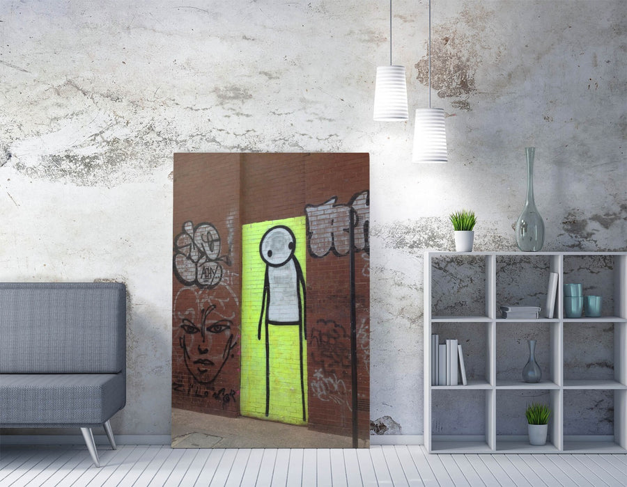 Yellow Graffiti Canvas - Stik Stick Man Art | Handmade Urban Street Art Decor