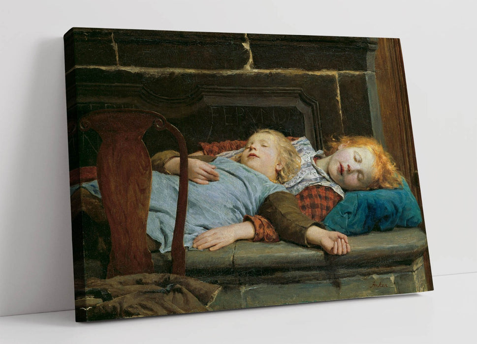 Canvas Wall Art – Albert Anker Two Girls On Stove Bench Print With Satin Finish