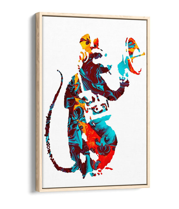 BANKSY, RADAR RAT MULTI COLOUR MARBLE ART -FLOAT EFFECT CANVAS WALL ART PRINT