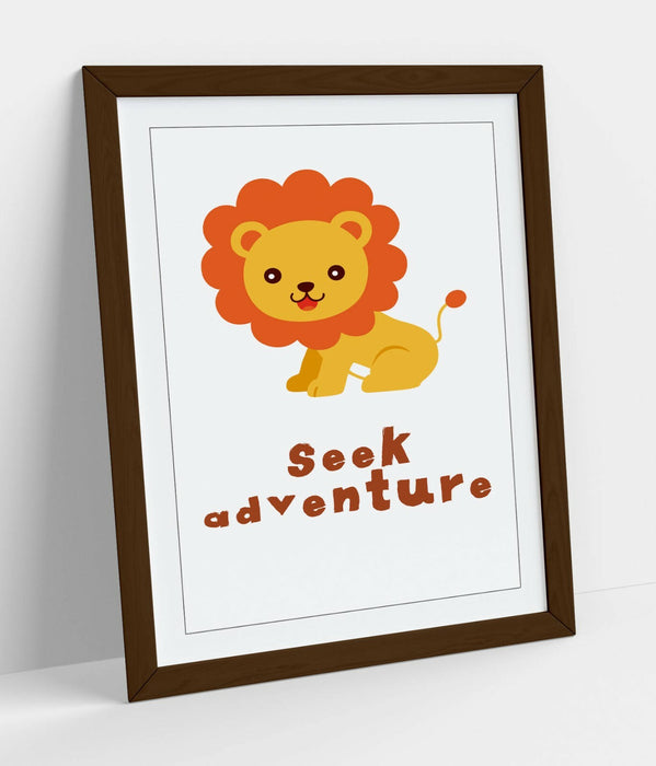 "SEEK ADVENTURE" LION QUOTE KIDS ROOM NURSERY -FRAMED WALL ART PICTURE PRINT