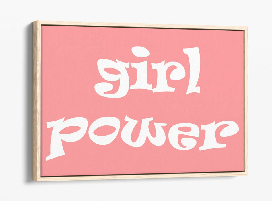 "GIRL POWER" GROOVY FEMINIST SLOGAN 2 -FLOAT EFFECT CANVAS WALL ART PRINT- WHITE