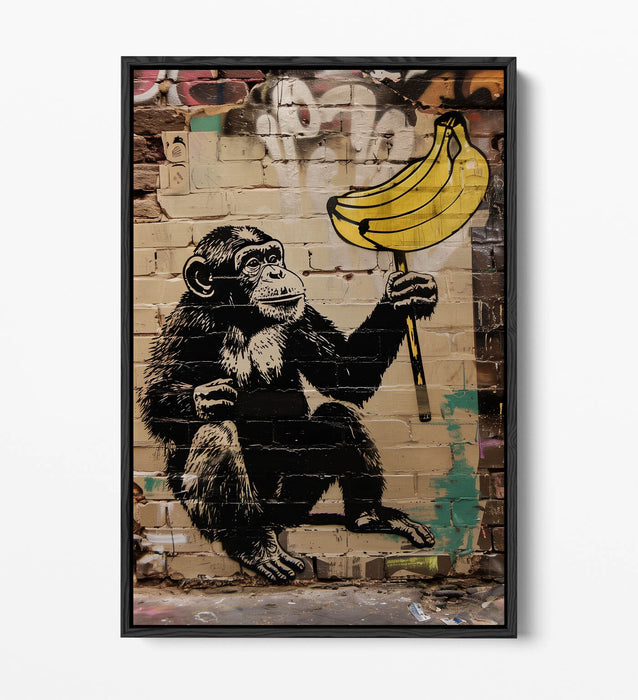 Monkey Canvas Art - Funny Banana Wall Art | Float Effect Canvas Print