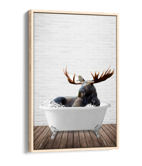 MOOSE IN BATHTUB -QUIRKY BATHROOM FLOAT EFFECT CANVAS WALL ART PIC PRINT