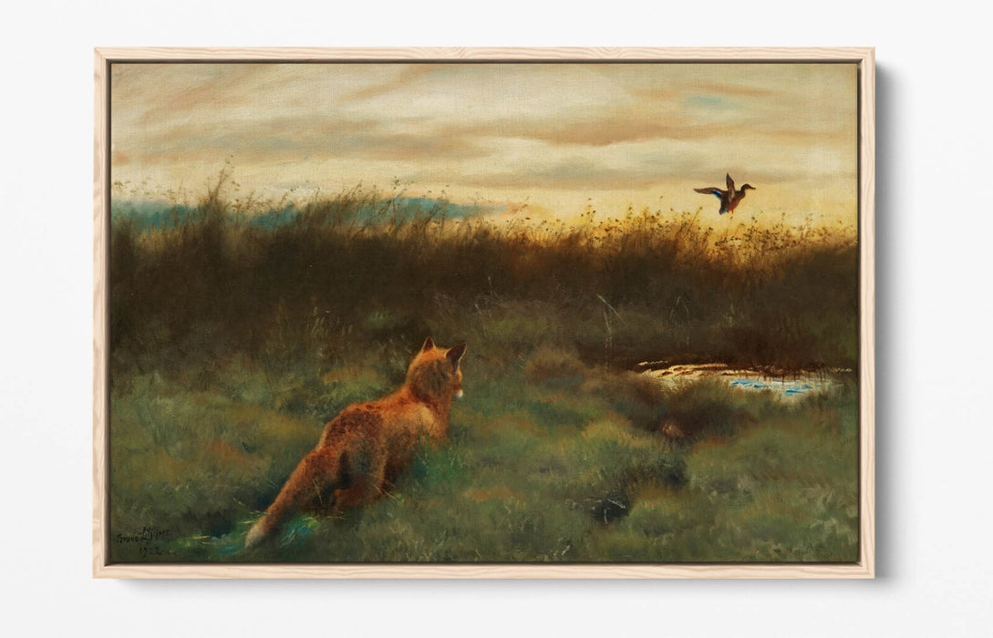 Canvas Wall Art - Bruno Liljefors Fox And Duck Float Effect Print On Canvas