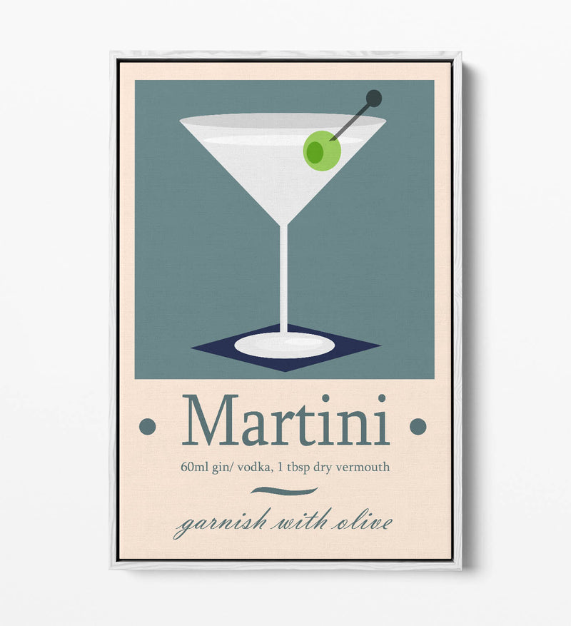 Martini Cocktail Poster - Float Effect Frame Canvas Wall Art Print | Handmade UK