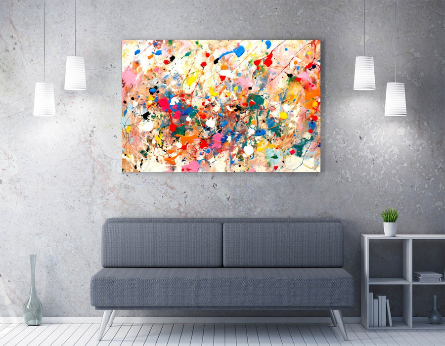 Canvas Wall Art - Multi Colour Pollock Style Contemporary Canvas Print Ready To Hang