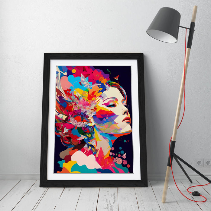 Framed Wall Art - Multicolour Abstract Woman Art Print | Faux Wood Frame, Ready To Hang