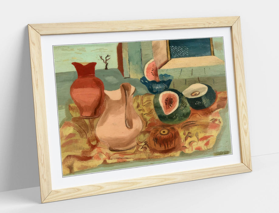 Framed Wall Art - Frances Hodgkins Cut Melons Painting | UK Made Natural Wood Frame