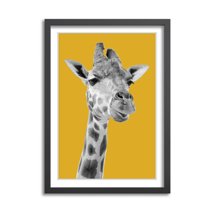 Giraffe Framed Poster – Black and White Animal Print with Mustard Decor