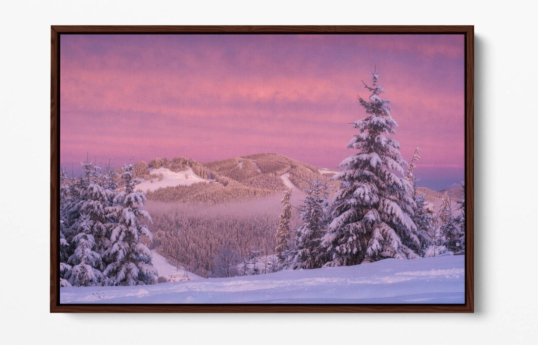 Canvas Wall Art - Pink Morning Landscape Gorgany Photography | Float Effect Print