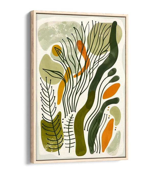 Boho Canvas Art Print - Minimalist Plant Leaf Artwork | Float Effect Frame