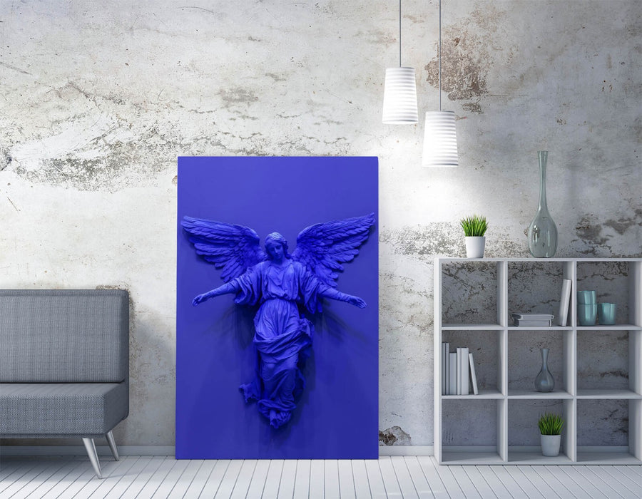 Angel Canvas Wall Art – Purple Blue Statue Print | Handmade Canvas Decor