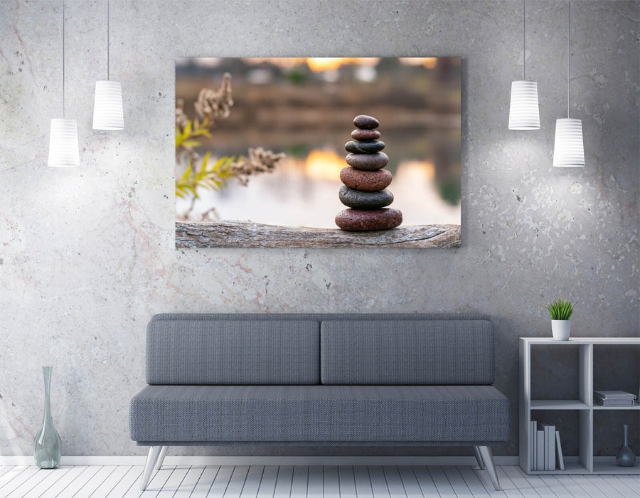 Brown Zen Stones Canvas - Handmade Canvas Print | Stacked Stones Print Wall Art