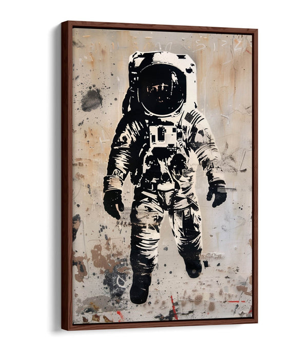 Canvas Wall Art - Cool Astronaut Black White Stencil Graffiti Print on Float Effect Canvas