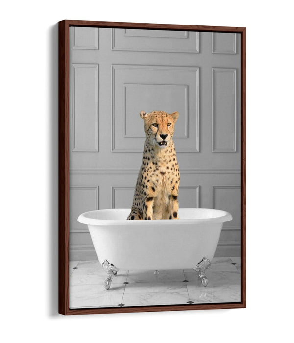 CHEETAH IN BATHTUB -QUIRKY BATHROOM FLOAT EFFECT CANVAS WALL ART PIC PRINT
