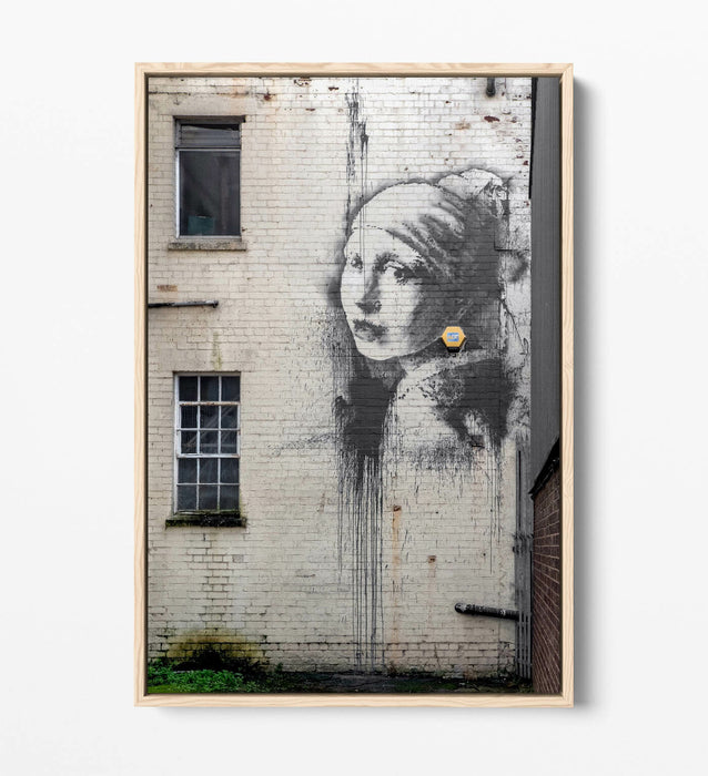 BANKSY GIRL WITH PEARL EARRING FLOAT EFFECT CANVAS WALL ART PICTURE PAPER PRINT-