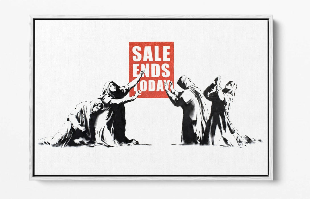 BANKSY SALE ENDS -FLOAT EFFECT CANVAS WALL ART PIC PRINT- RED BLACK & WHITE