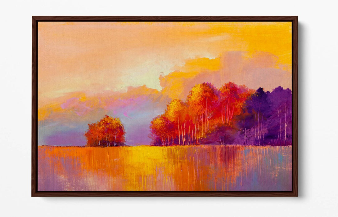 Canvas Wall Art – Golden Tree River Landscape With Float Effect Frame