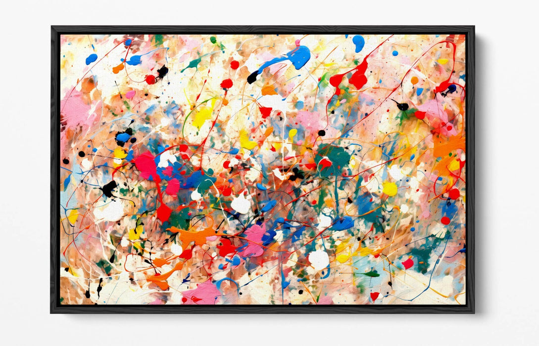 Float Effect Canvas Art – Multi Colour Pollock Style Abstract Wall Decor Print