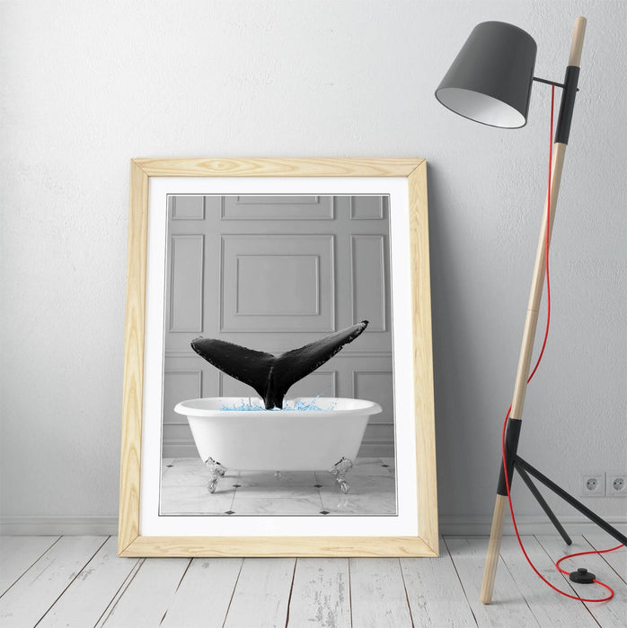 WHALE IN BATHTUB -QUIRKY ART FRAMED POSTER PICTURE PRINT BATHROOM ARTWORK