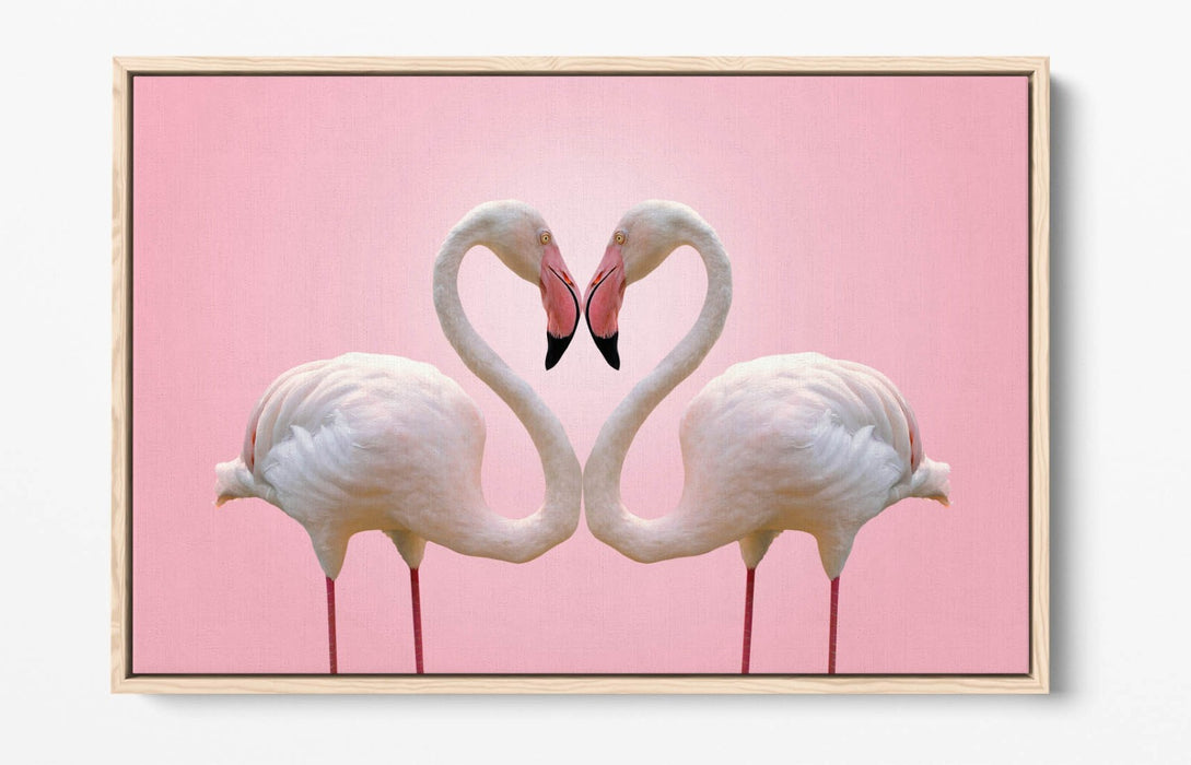 Flamingo Canvas Art - Premium Float Effect Canvas Wall Decor With Love Heart Print