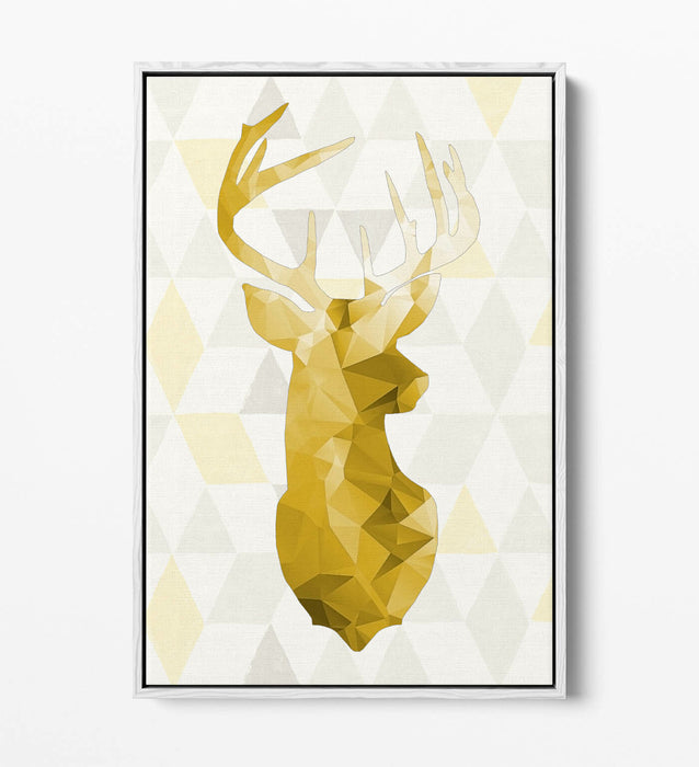 MUSTARD YELLOW STAG HEAD GEO BACKGROUND -FLOAT EFFECT CANVAS WALL ART PIC PRINT