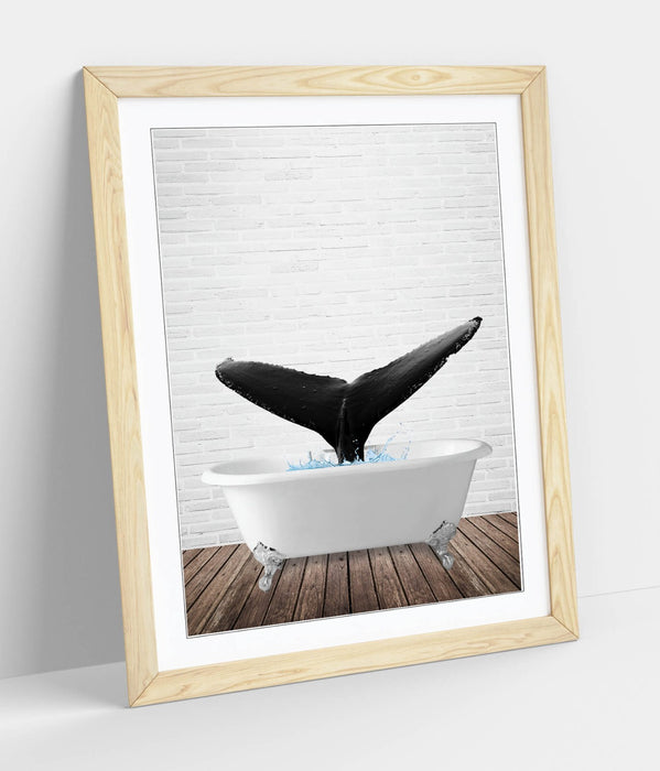 WHALE IN BATHTUB -QUIRKY ART FRAMED POSTER PICTURE PRINT BATHROOM ARTWORK