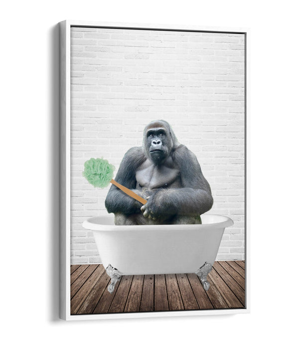 FUNNY GORILLA IN BATHTUB -BATHROOM FLOAT EFFECT CANVAS WALL ART FUNNY PRINT