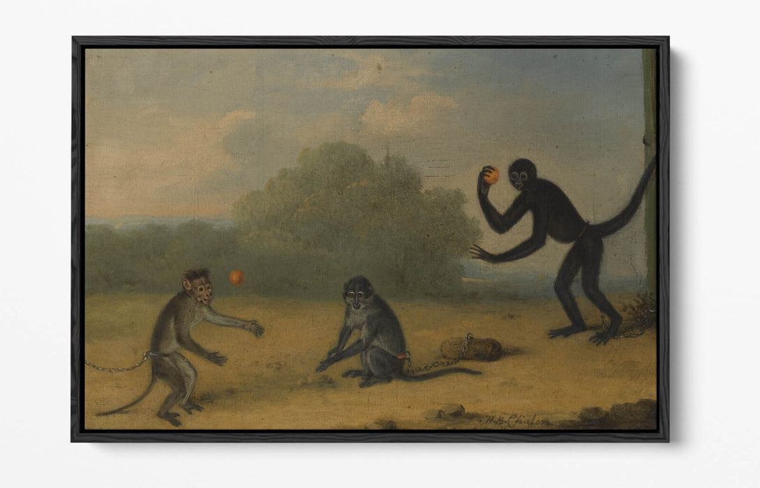 HENRY BERNARD CHALON, THREE MONKEYS AT PLAY -FLOAT EFFECT CANVAS WALL ART PRINT