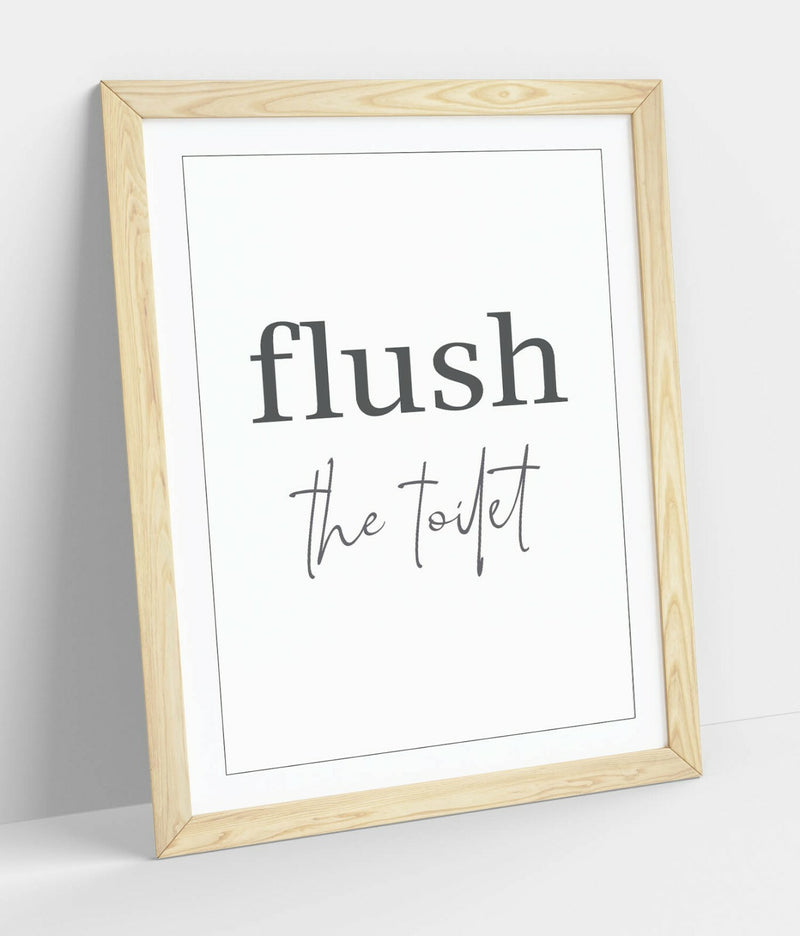 Framed Bathroom Wall Art – Funny Bathroom Decor With Faux Wood Frame & Matte Finish