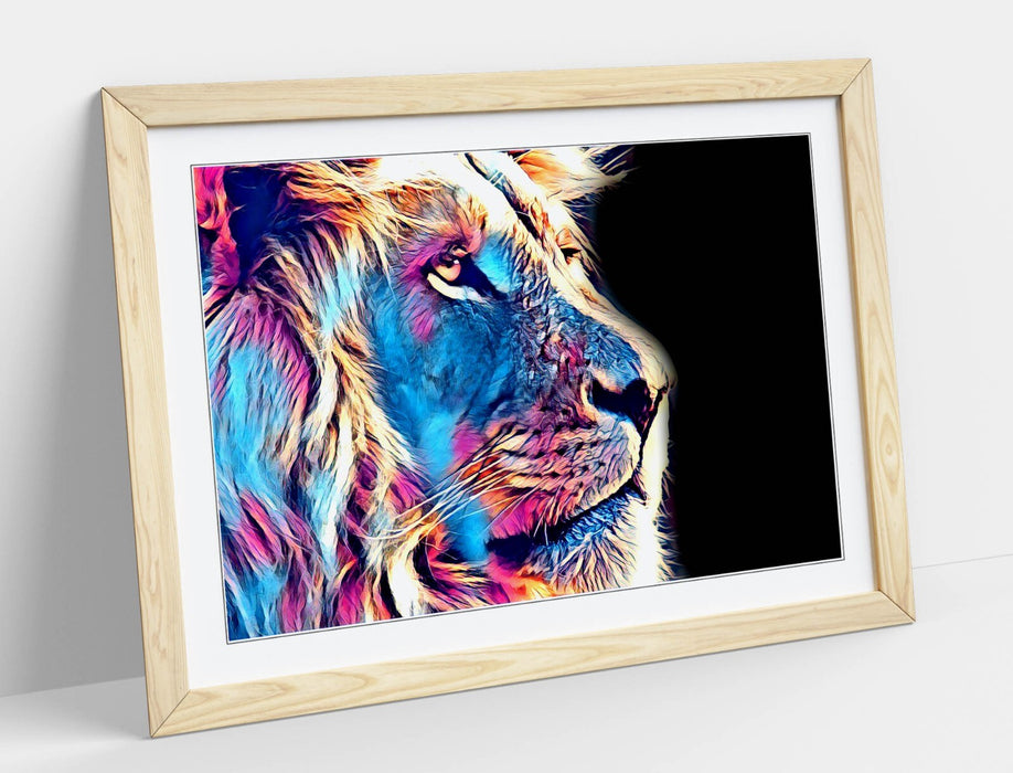 PURPLE BLUE LION SKETCH BLACK BACKGROUND 2 -FRAMED ART POSTER PICTURE PRINT