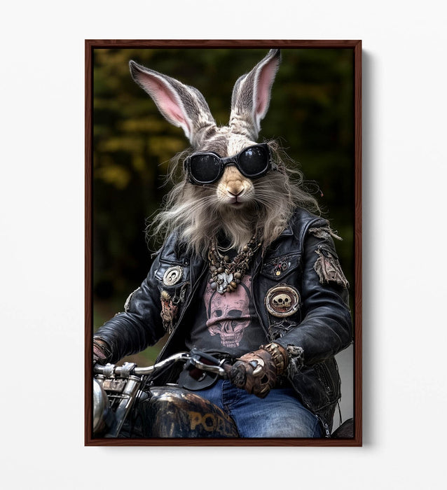 Biker Rabbit Canvas - Funny Anthropomorphic Hairy Rabbit Float Effect Art Print