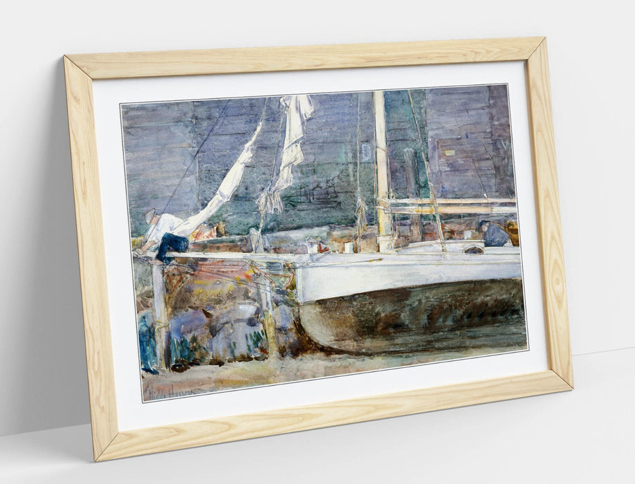 Framed Wall Art - Childe Hassam Drydock Gloucester Print | Handmade Wood Grain Frame