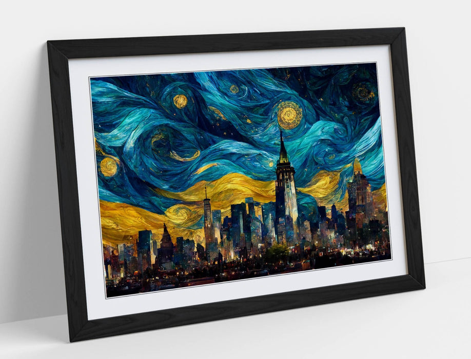 Van Gogh Starry Night Art - New York Landscape Framed Wall Art Poster Print