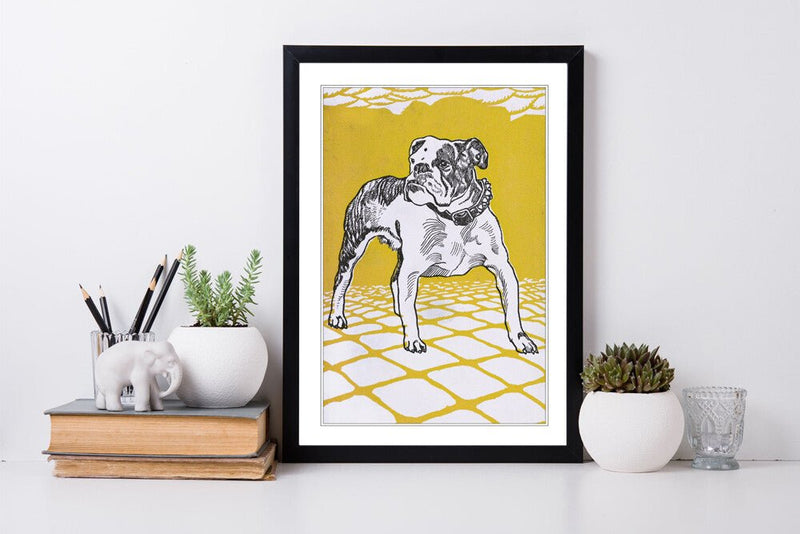 Vintage Bulldog Canvas | Deep Framed Artwork With Mustard Wall Art Print
