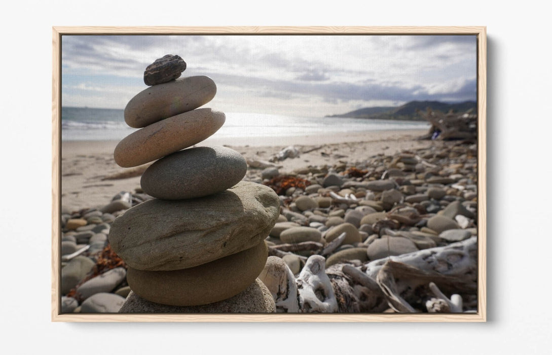 Canvas Wall Art – Stacked Zen Stones Float Effect Print | Handmade Coastal Decor