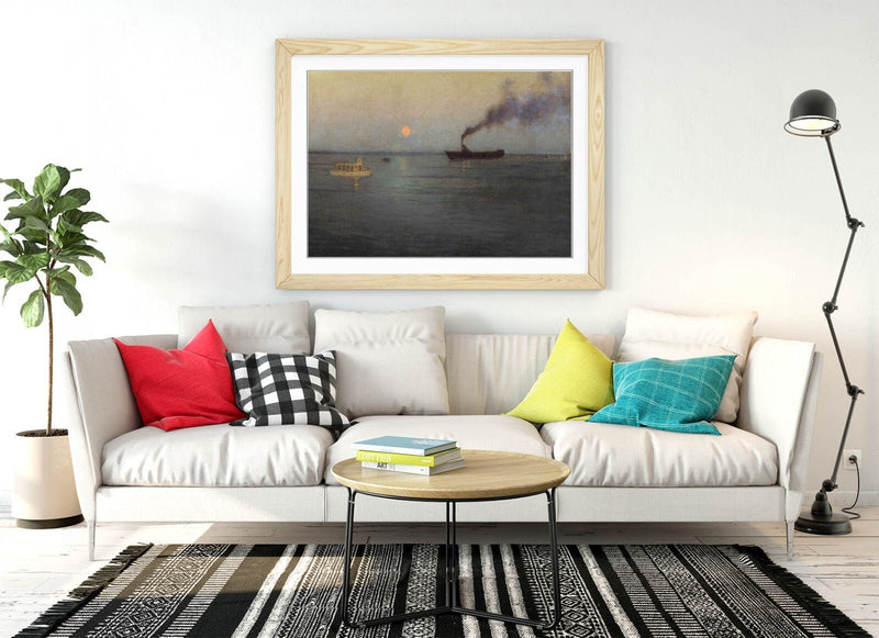 Framed Art Poster - L. Birge Harrison Rosy Moon Charleston Harbor Print UK