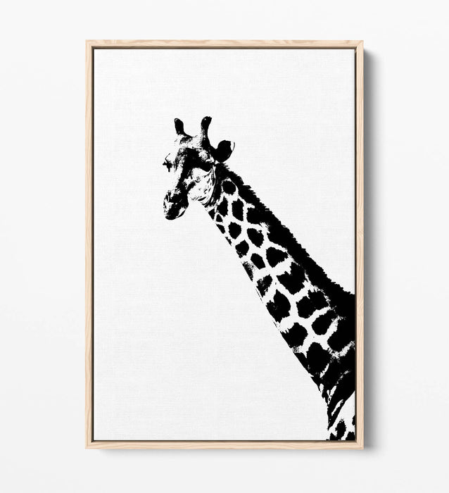 GIRAFFE HEAD, BLACK AND WHITE ANIMALS -FLOAT EFFECT CANVAS WALL ART PRINT TRENDY