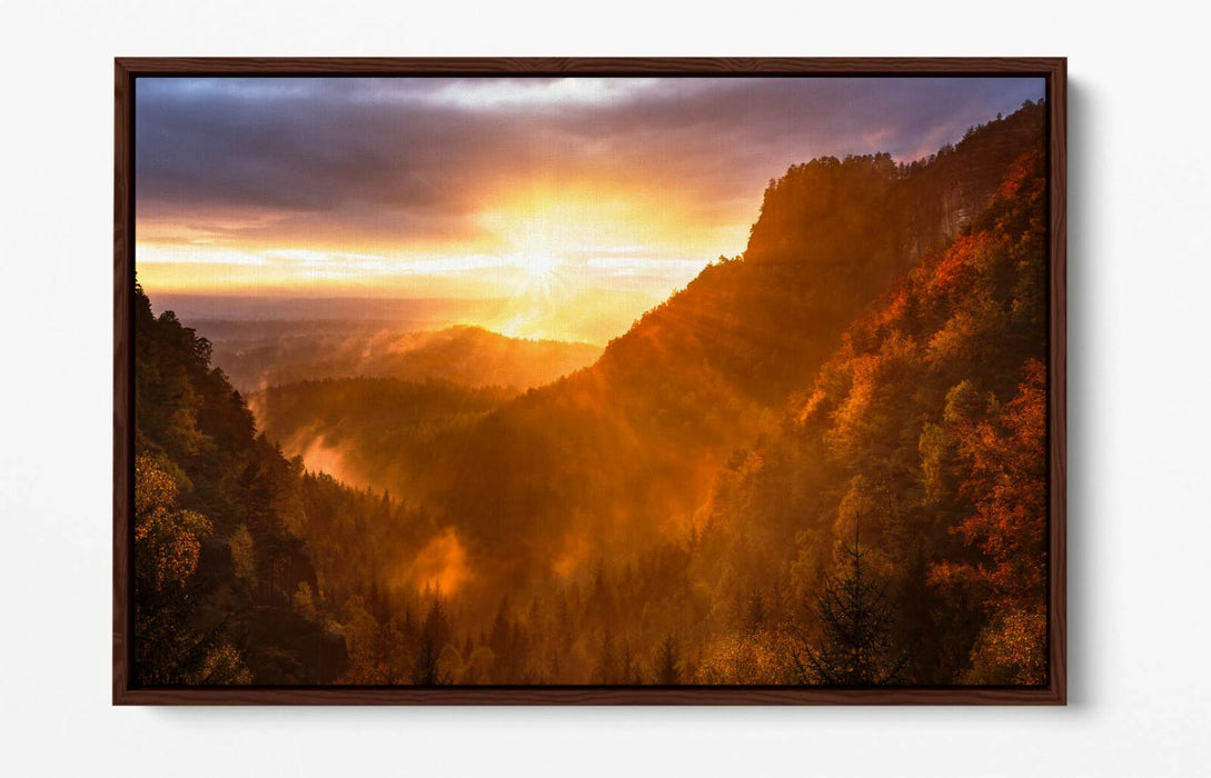 Canvas Wall Art - Mountain Forest Sunset Float Effect Print | Handmade Vibrant Decor
